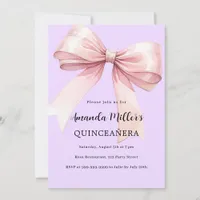 Lavender pink bow elegant Quinceanera Invitation