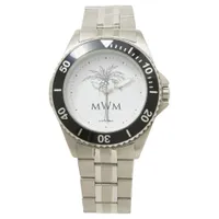 Modern Monogram Artistic Silver Palm Tree Tropical Watch