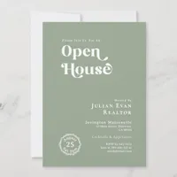 Boho Sage Green Typography Business Open House Invitation