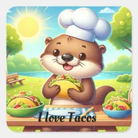 Adorable Otter With Tacos Square Sticker