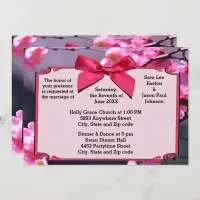 Cherry Blossom Frame & Pink Bow Wedding Invitation