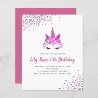 BUDGET Unicorn Face Glitter Birthday Invitation