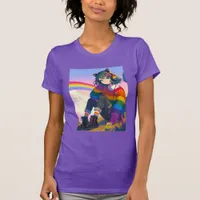 LGBTQIA+ Anime Girl Lesbian Pride  T-Shirt