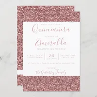 Girly Rose Gold Pink Glitter Sparkle Quinceanera Invitation