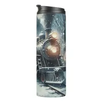 Old-Fashioned Train and Vintage Winter Scene Thermal Tumbler