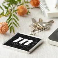 Elegant Initial Surname Black Marble Keychain