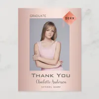 Graduation thank you photo rose gold modern postcard
