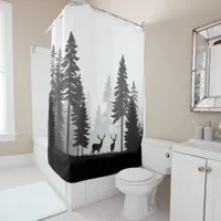 Deer in forest silhouette  shower curtain