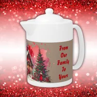 Monogram Festive Vintage Christmas on brown | Teapot