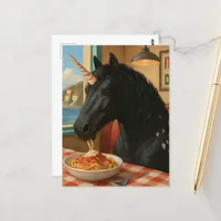 Adorable Appaloosa Unicorn Eating Pasta Postcard