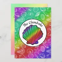 Clambake Rainbow Clam Shellfish Pattern Cookout Invitation