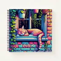 Sleepy Cat in Window Sill Ai Art Personalized Notebook