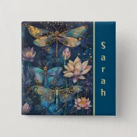 Dragonflies and Lotus Blossoms Pattern Button