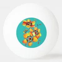 Elegant Orange Flowers - Aqua Ping-Pong Ball