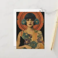 Retro Lady and Flowers Postcard
