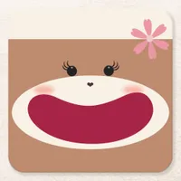 Sock Monkey Smile(Girl) Square Paper Coaster