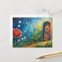 The colorful magical garden portal doorway postcard
