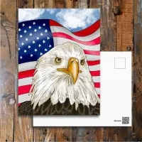 Bald Eagle in front of American Flag Patriotic Art Postcard