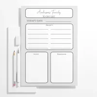 Simple Daily Planner To Do List Family Name  Notepad