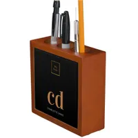 Black gold monogram initials business logo desk organizer