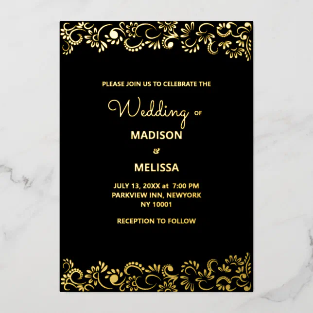 Elegant simple beautiful floral wedding foil invitation