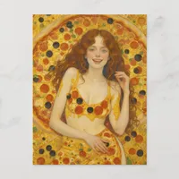 A Joyful Woman With Pizza Dress Postcard