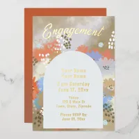 Modern Floral Engagement Foil Invitation