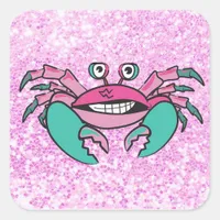 Glittery Pink and Teal Crab Sticker