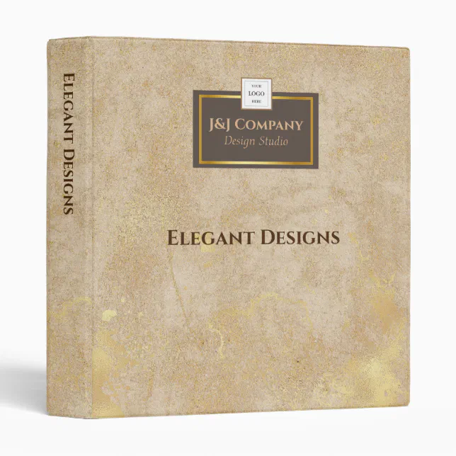 Elegant Gold Texture Brown Frame Logo 3 Ring Binder