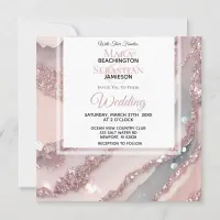 *~*  QR Silver BLUSH PINK AGATE AR66 RSVP Wedding Invitation