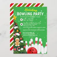 Holiday Bowling Party Xmas Tree Green Background Invitation