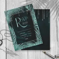 Jewel Palm Leaf Wedding Teal ID830 RSVP Card