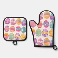 Easter Eggs Colorful Patterned Pretty Oven Mitt & Pot Holder Set