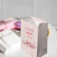 She's tying the knot pink bow Bridal Shower Medium Gift Bag