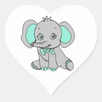 Elephant Baby Shower Gray and Teal Heart Sticker