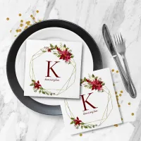 Modern Holiday Geometric Floral Wreath Monogram Napkins