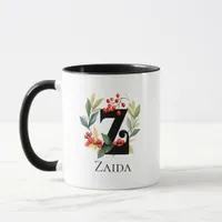 Letter Z Monogram Initial Christmas Berry Wreath Mug