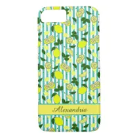 Pretty Yellow Lemons on Teal Blue Stripes iPhone 8/7 Case