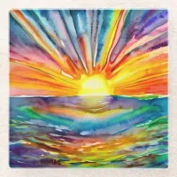 Vivid Sunset over the Water Reflection AI Art Glass Coaster