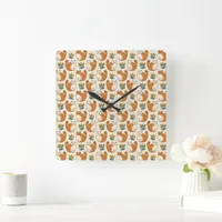 Orange and White Cats Naive Art Style Square Wall Clock