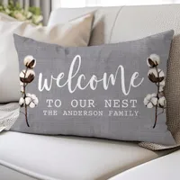 Welcome To Our Nest Farmhouse Rustic Cotton Custom Lumbar Pillow