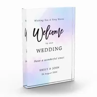 Welcome To Our Wedding Pastel Lilac Watercolor Photo Block