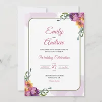 Purple Yellow Elegant Floral Watercolor Wedding Invitation