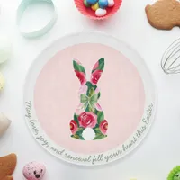 Personalized Floral Easter Bunny Glass  Cutting Board