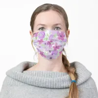 Purple Watercolor Flowers Floral Adult Cloth Face Mask