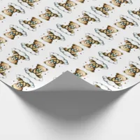 Cute Teddy Bear Blue Bow Tie on a Cloud Wrapping Paper