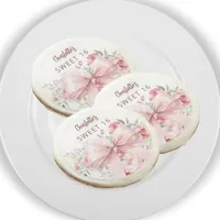 Bow pink florals bloom Sweet 16 Sugar Cookie