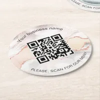 Rose agate business bar restaurant menu qr code round paper coaster