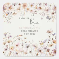 Baby in Bloom Wildflowers Baby Girl Baby Shower Square Sticker