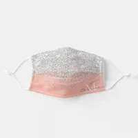 Metallic Silver Ombre Glitter Rose Qrtz Pink Name Adult Cloth Face Mask